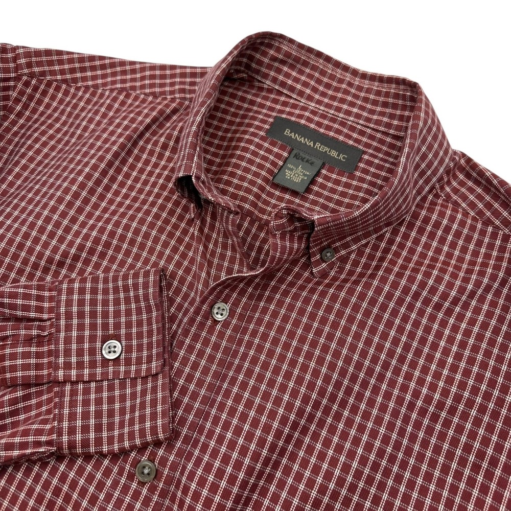 Banana Republic Mens Size L Rust Plaid Button Down Long Sleeve Shirt